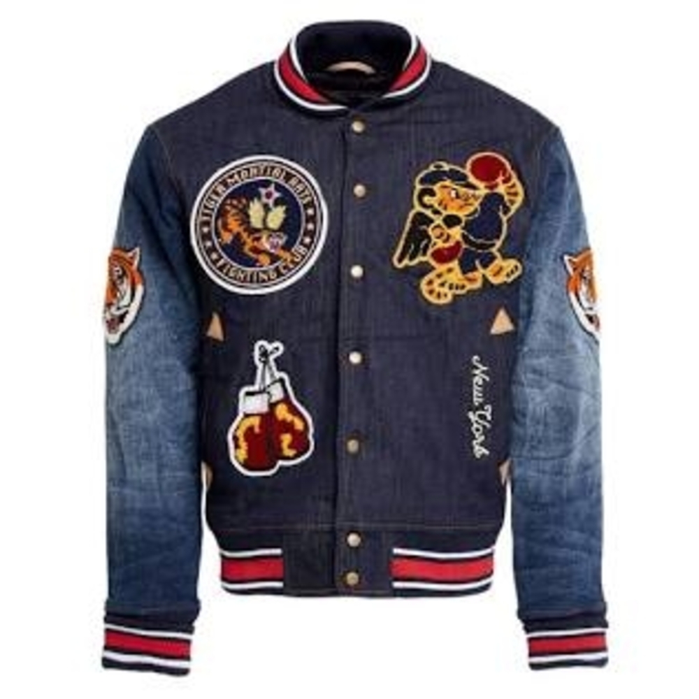 Denim Jeans Varsity  Bomber Jacket